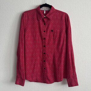 Cinch Women's Button-Down Shirt in Deep Pink with Tiny Geometric Print